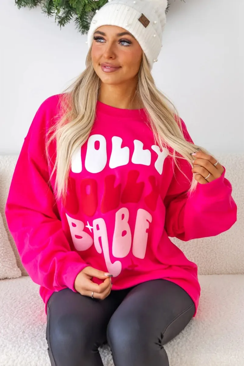 Oversized Christmas "Holly Jolly Babe" Graphic Sweatshirt