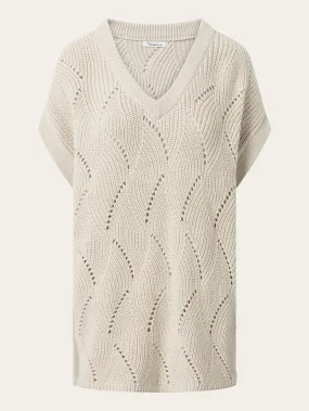 Oversized v-neck knit vest - Buttercream