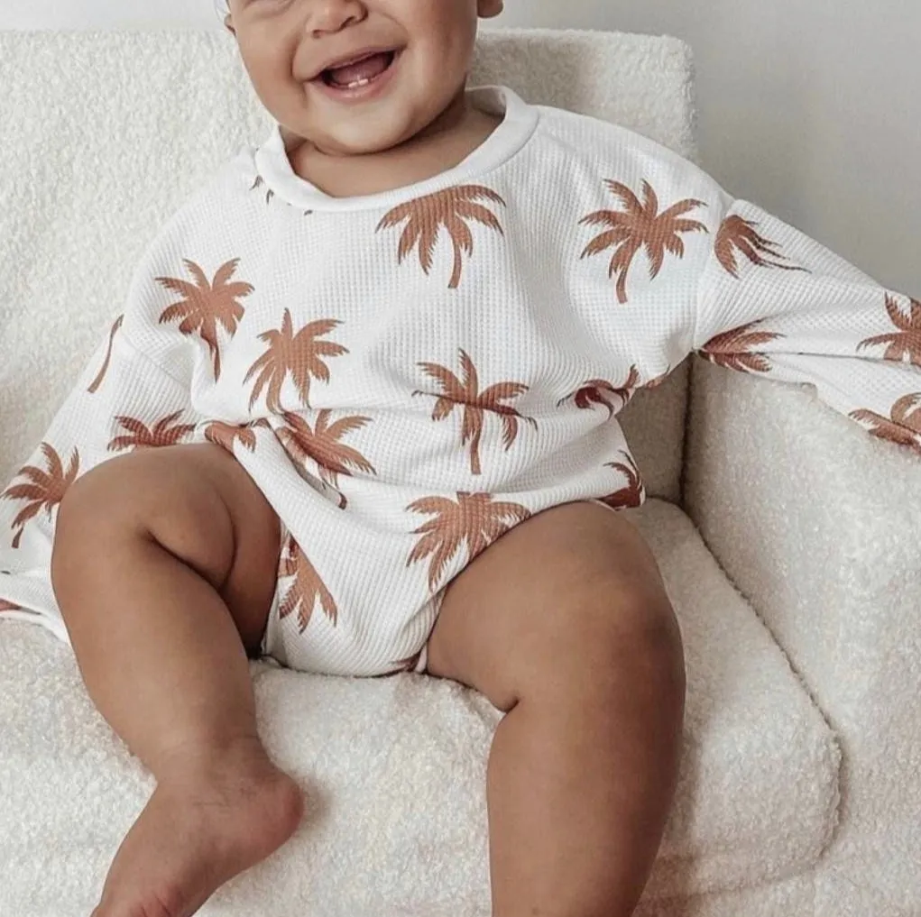 Palms Blanca - Palm Tree Cotton Sweatshirt Unisex Romper