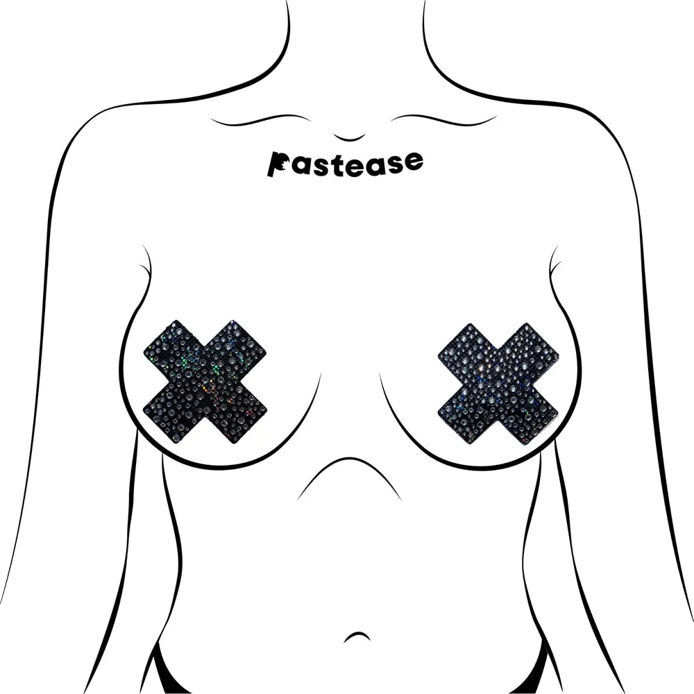 Pastease Crystal Sparkling Crosses Pasties Black