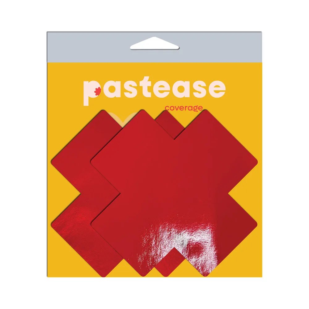 Pastease Faux Latex Pleather Vinyl Red Full Breast Covers Support Tape