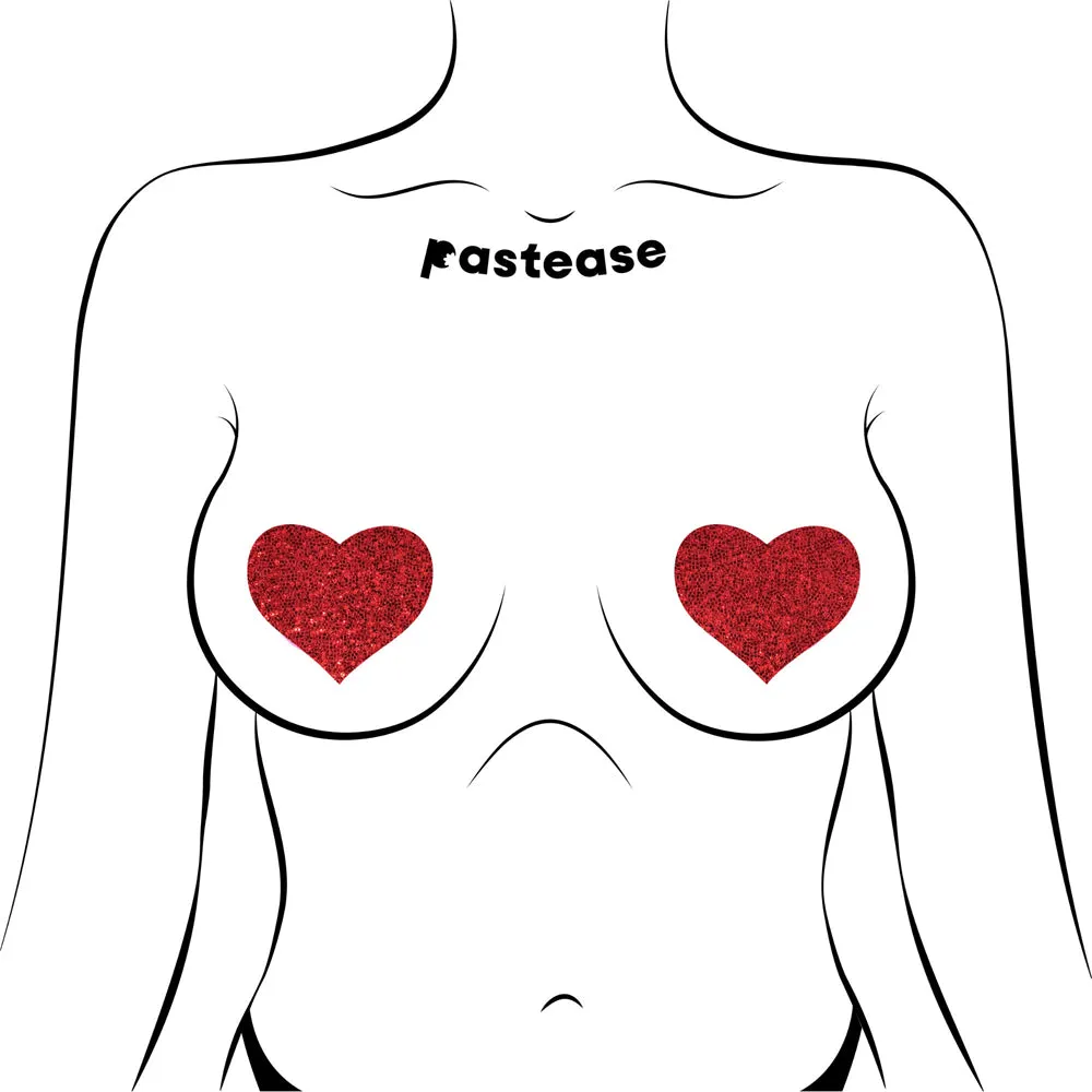 Pastease Glitter Heart Pasties Red