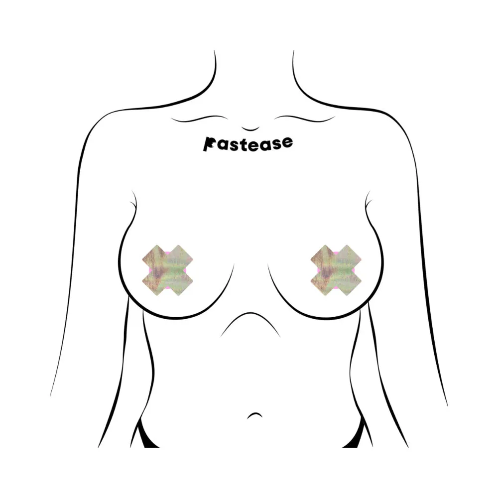 Pastease Petite Plus X Holographic Silver Cross Nipple Pasties