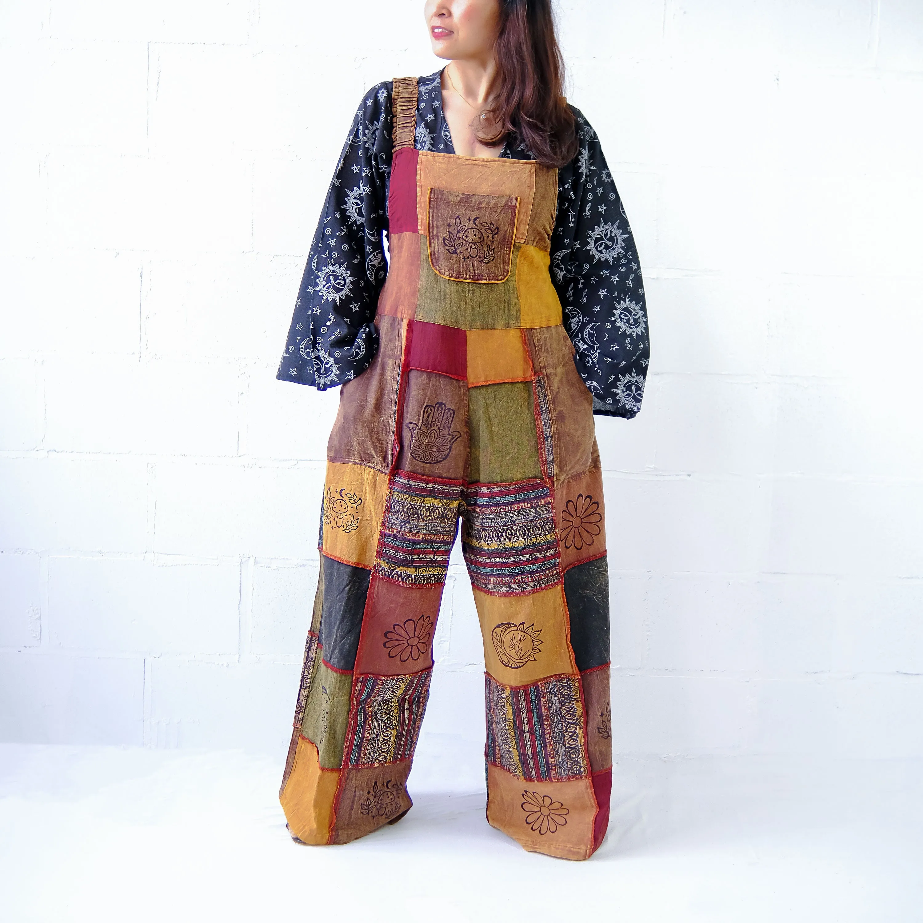 Patchwork Cotton Wide Leg Jumpsuit