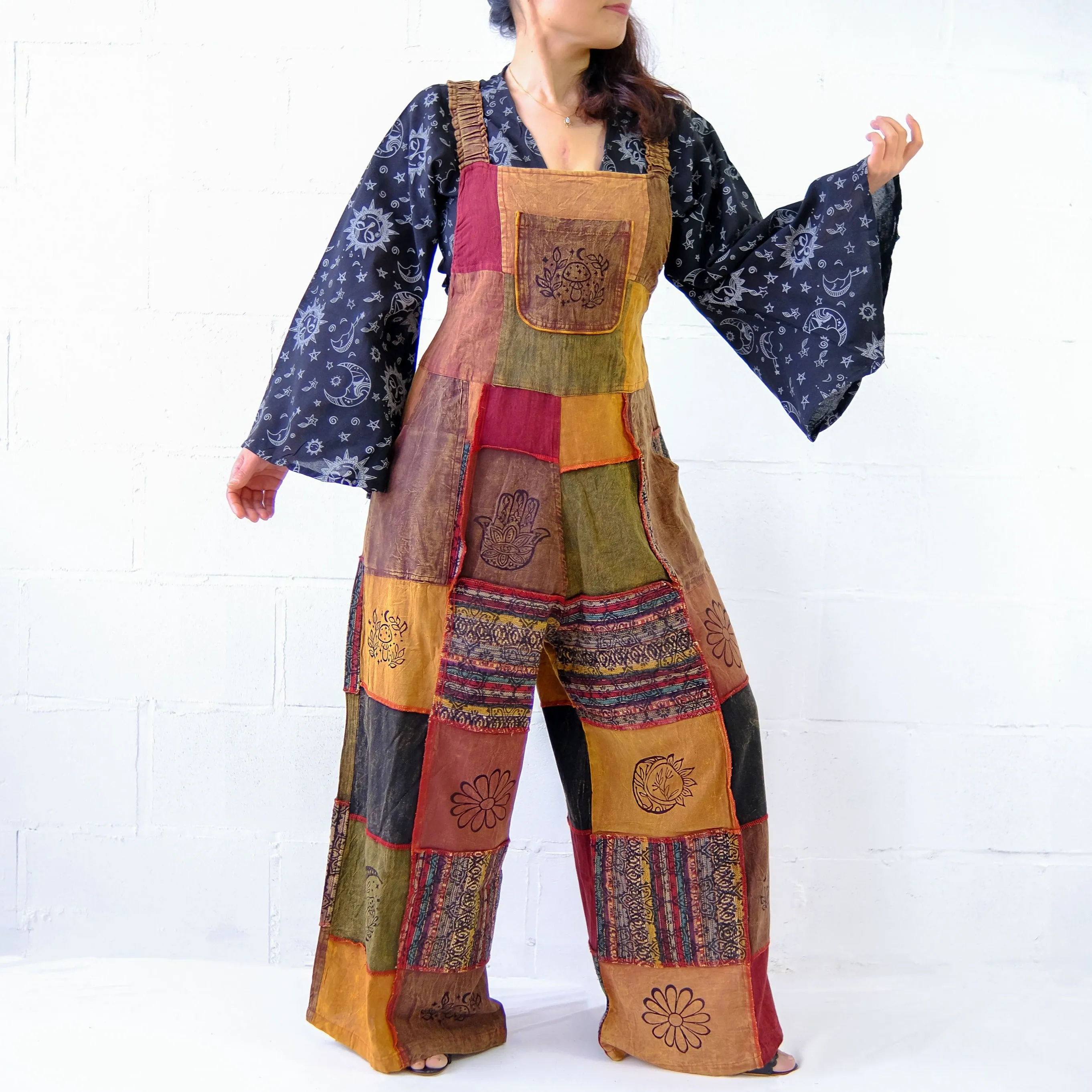 Patchwork Cotton Wide Leg Jumpsuit