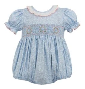 Petit Bebe Smocked Blue Floral Bubble