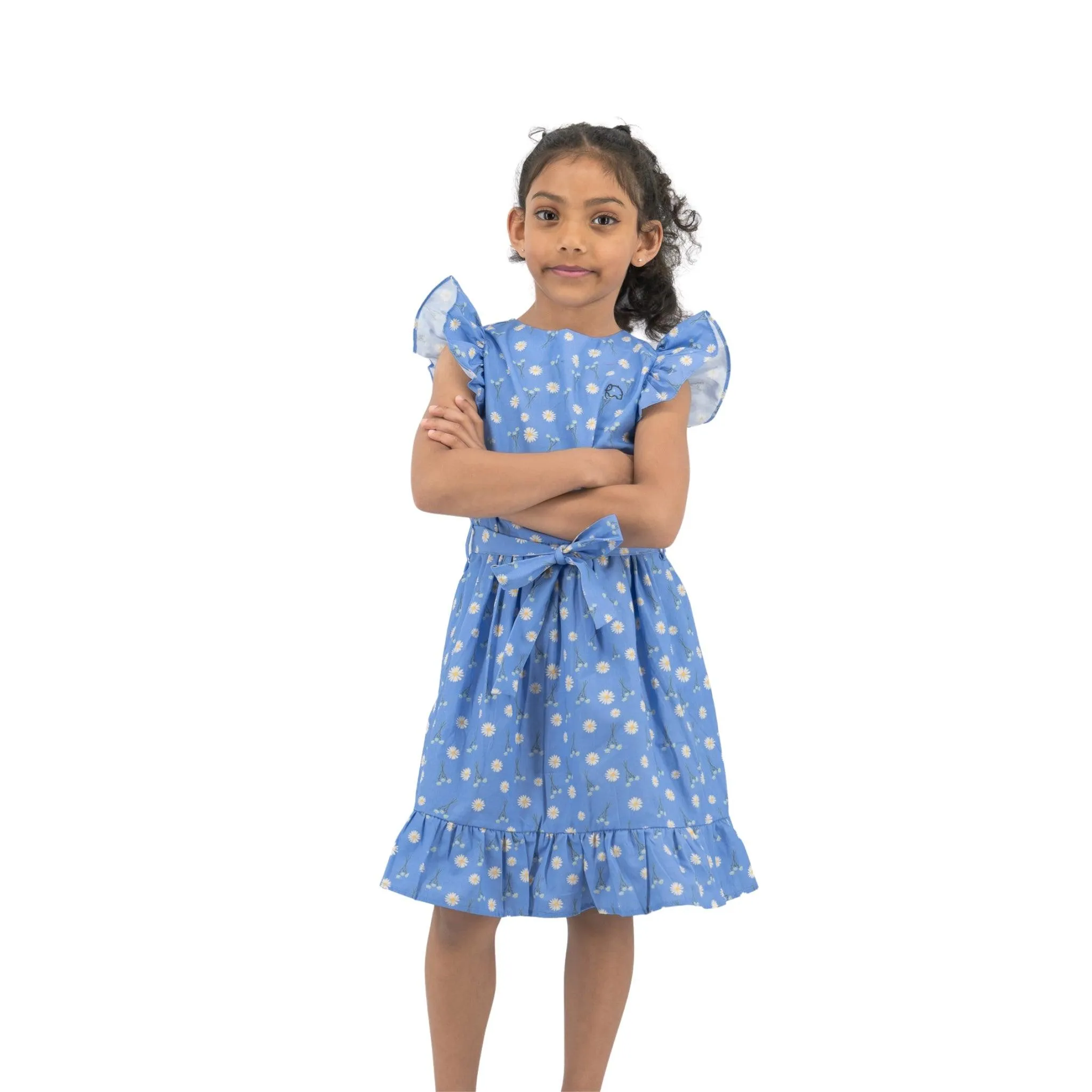 Petite Blossom Cotton Dress in Corn Flour Blue