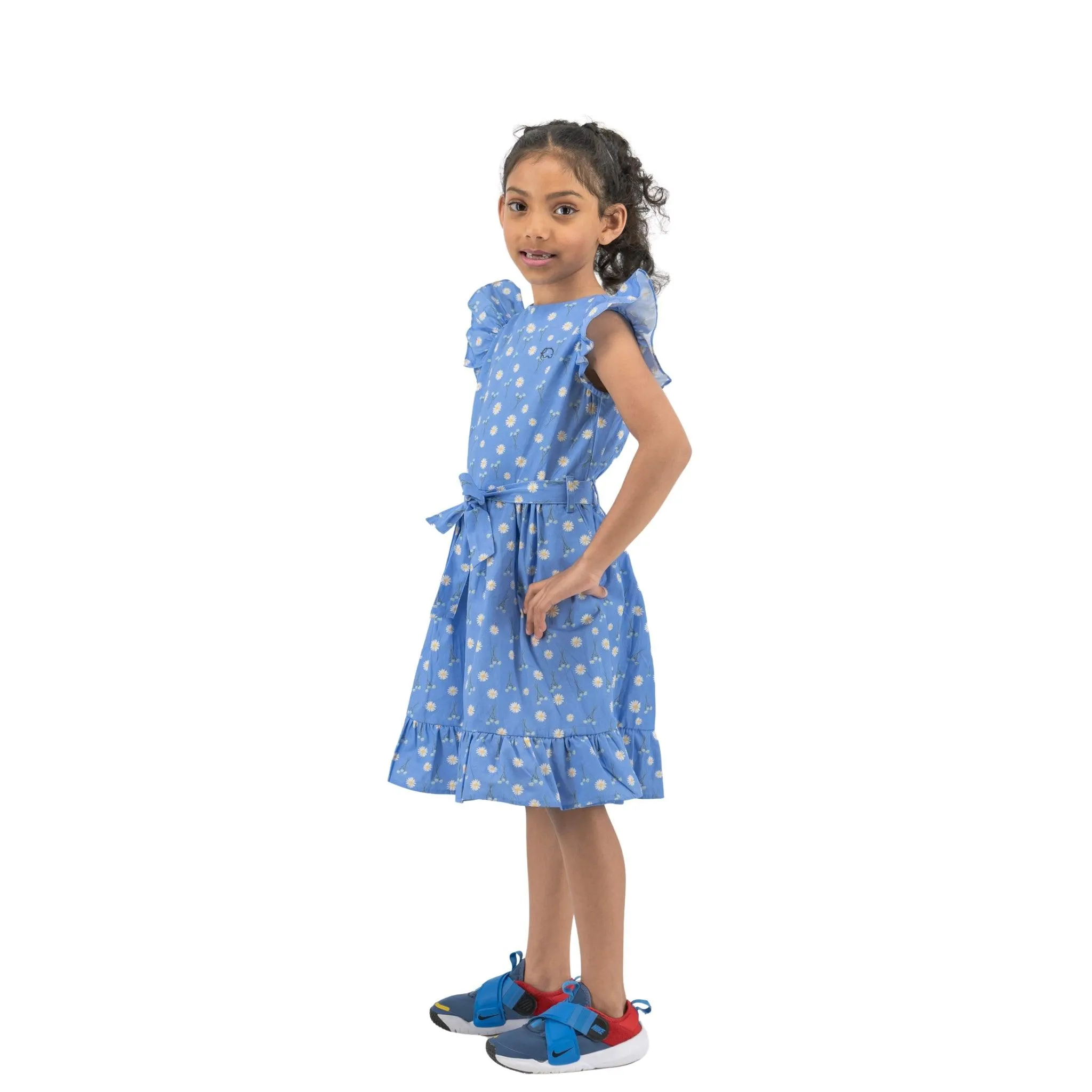 Petite Blossom Cotton Dress in Corn Flour Blue