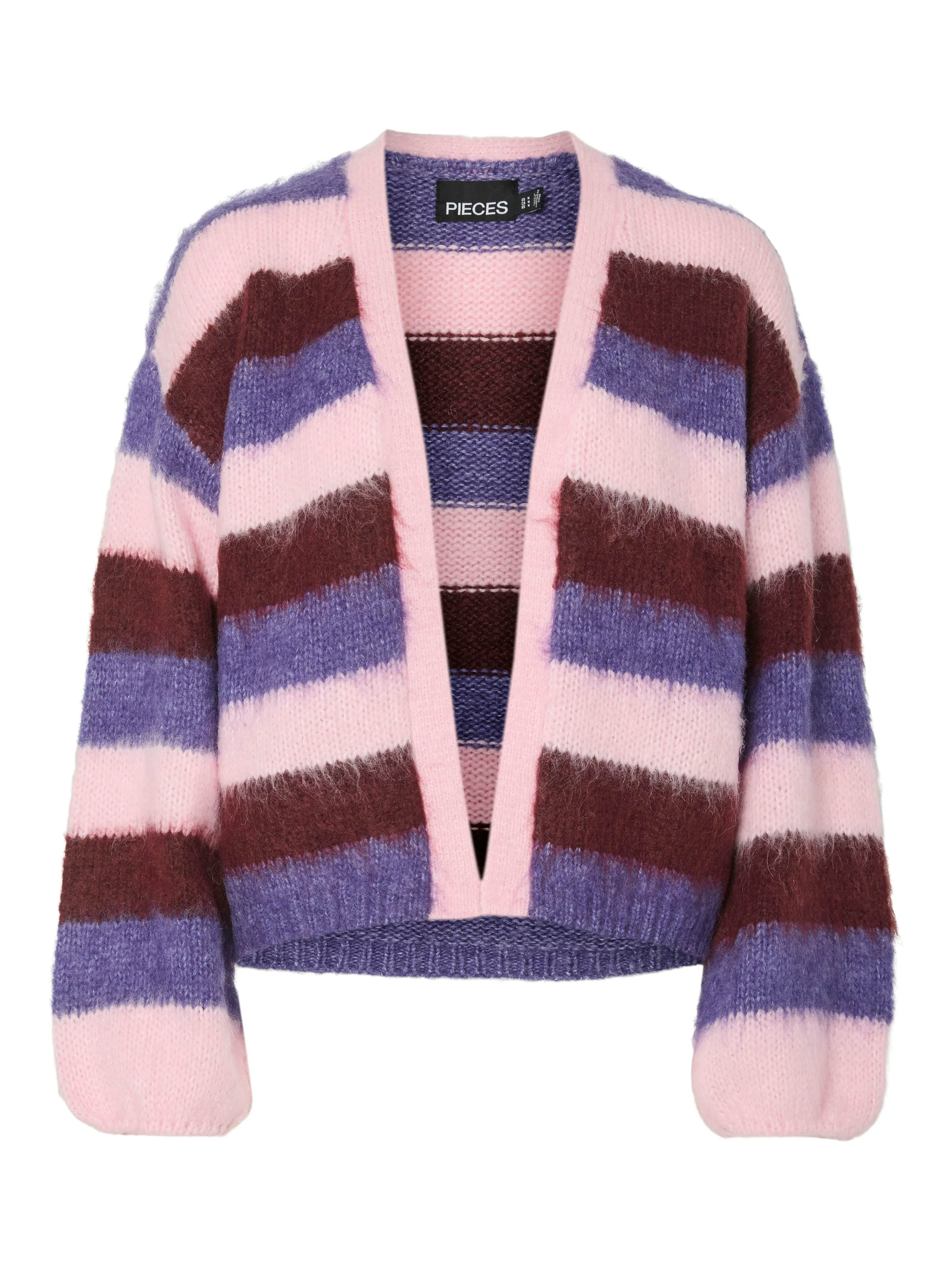 Pieces - Maroon Fluffy Striped Loose Knit Cardigan