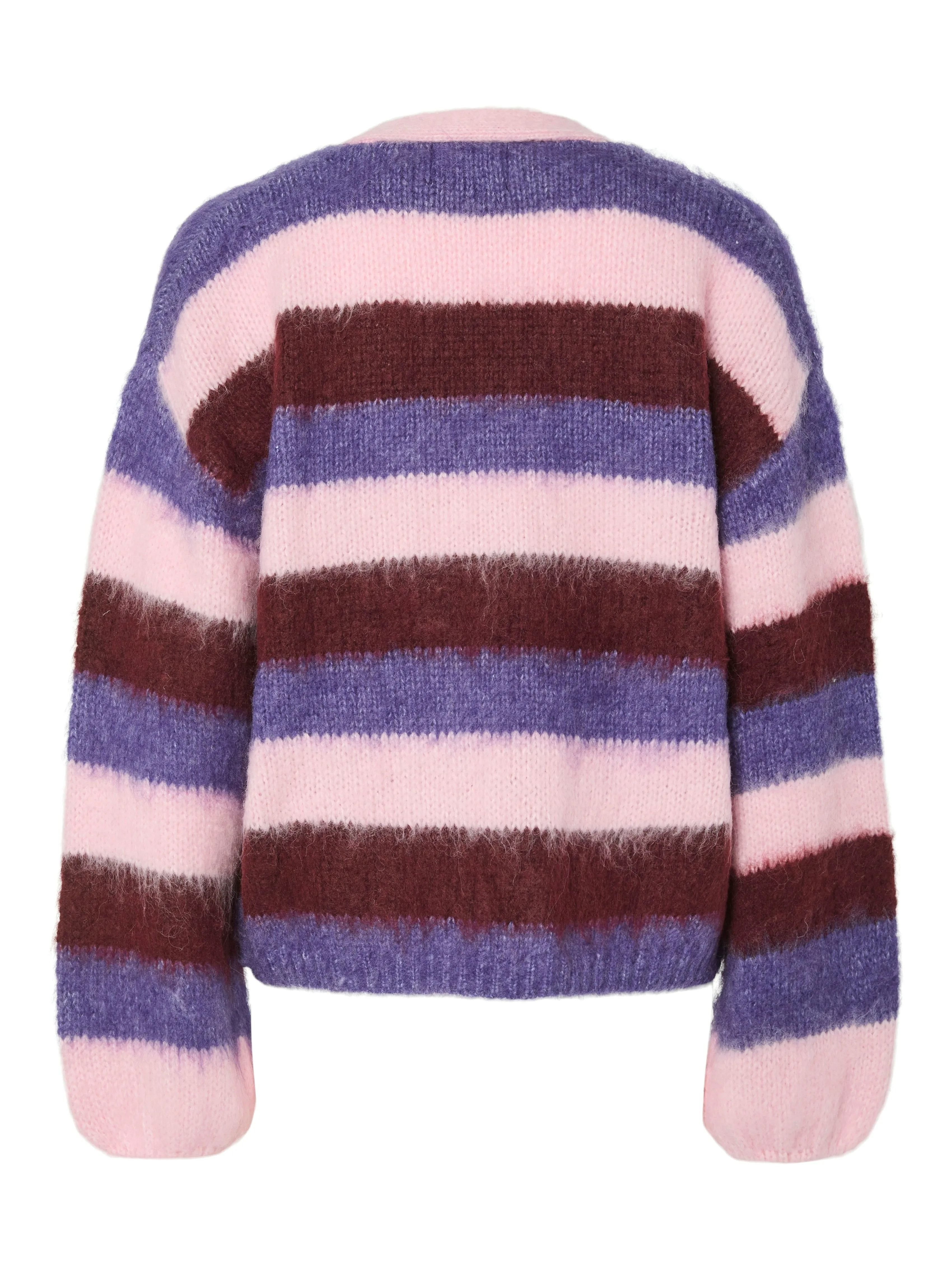 Pieces - Maroon Fluffy Striped Loose Knit Cardigan