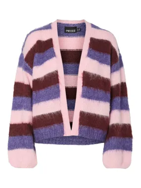 Pieces - Maroon Fluffy Striped Loose Knit Cardigan