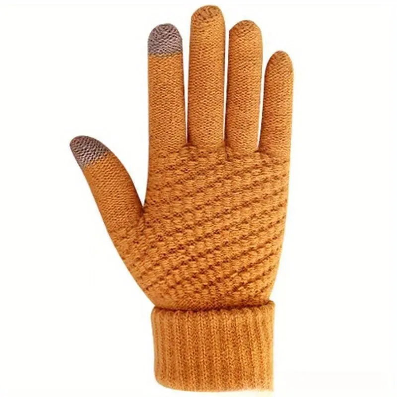 Pineapple Pattern Jacquard Knit Gloves Thickened Warm Touchscreen Gloves Winter Solid Color Coldproof Split Finger Gloves