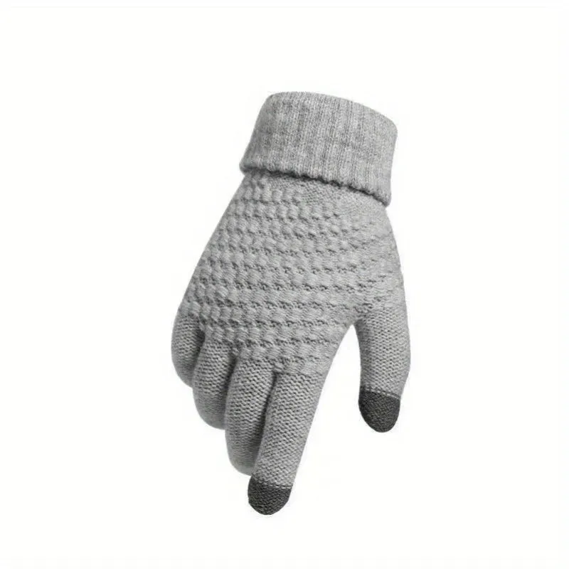 Pineapple Pattern Jacquard Knit Gloves Thickened Warm Touchscreen Gloves Winter Solid Color Coldproof Split Finger Gloves