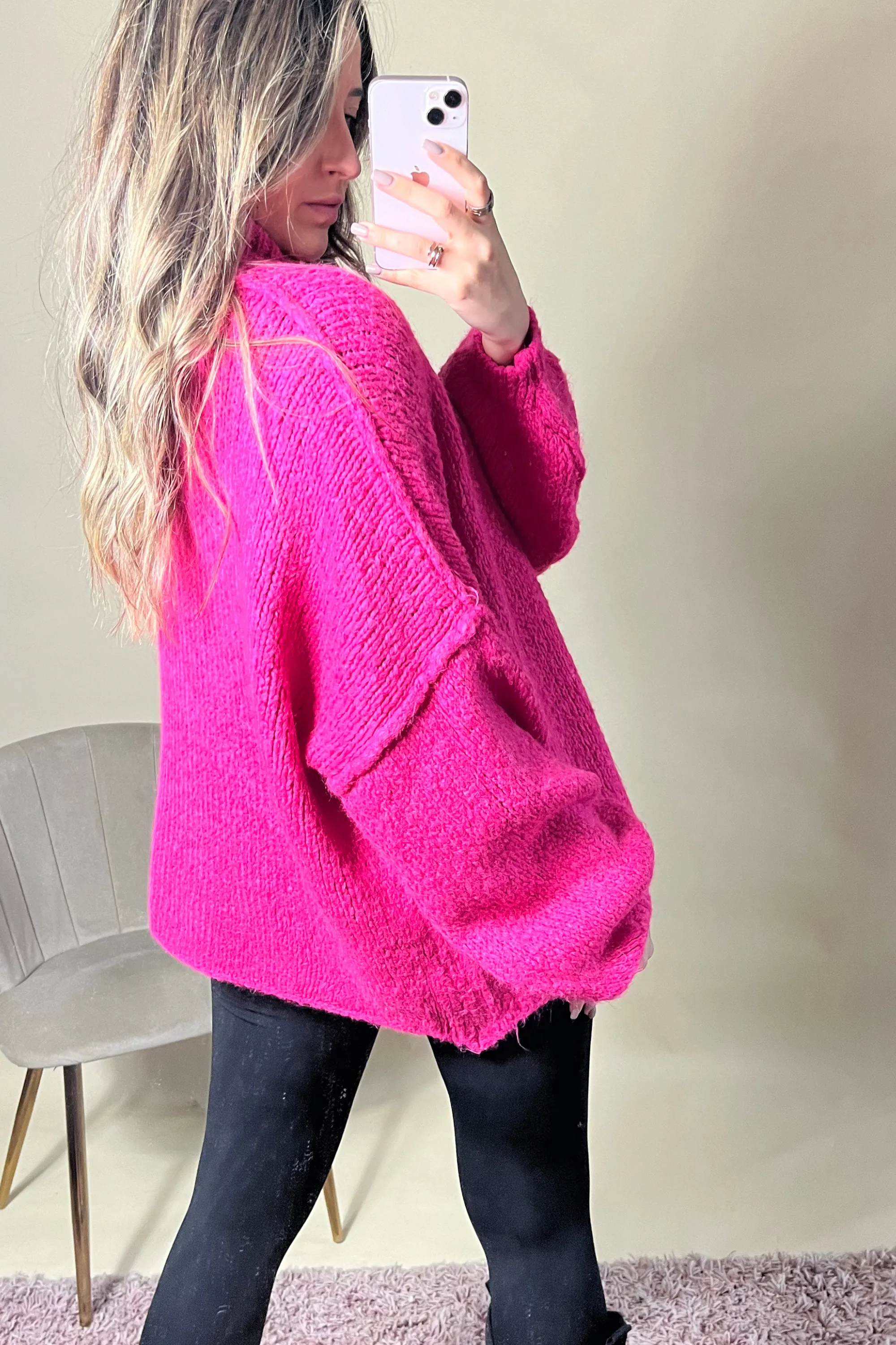 Pink knitted high neck jumper