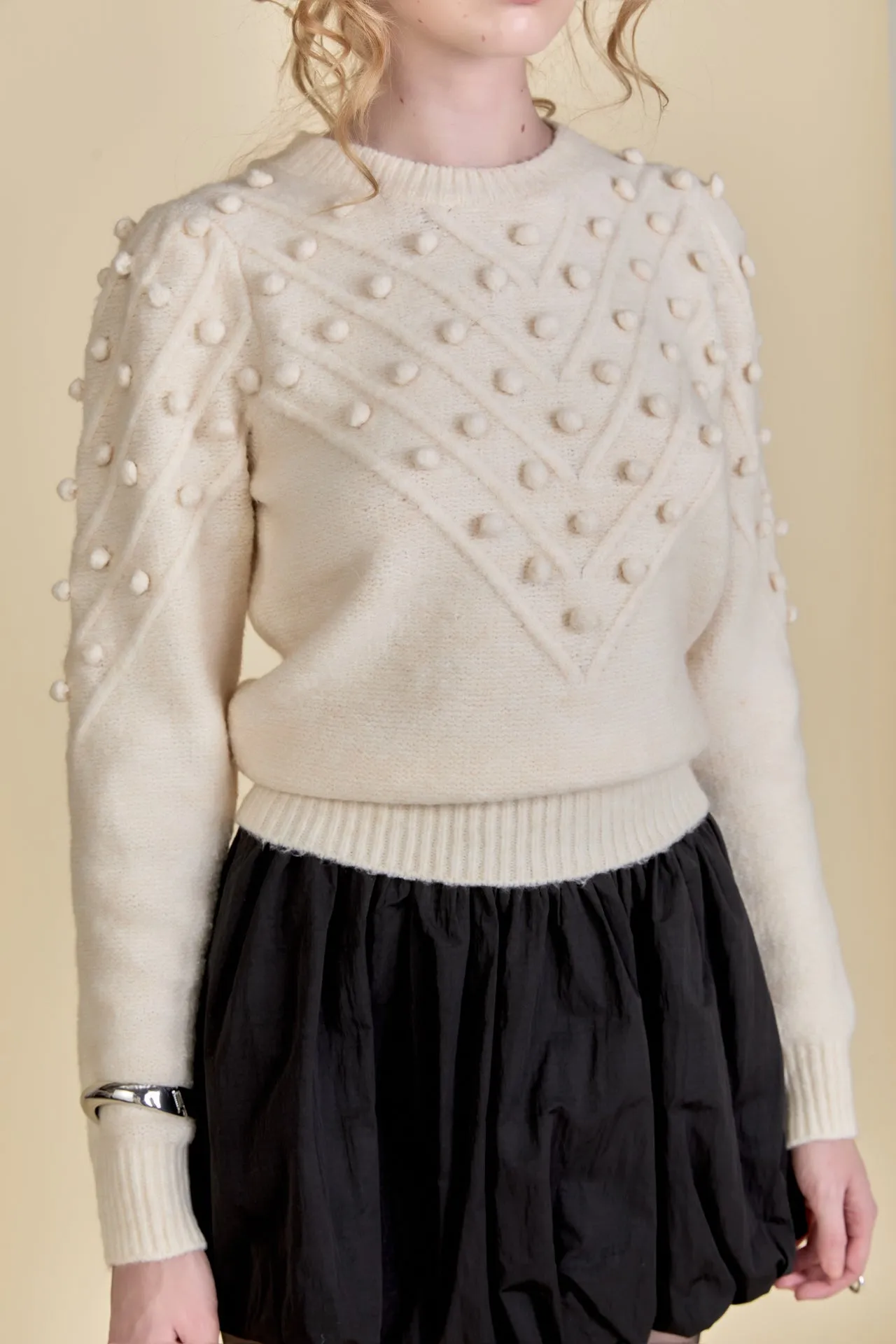 Pom Pom Detail Long Sleeve Sweater