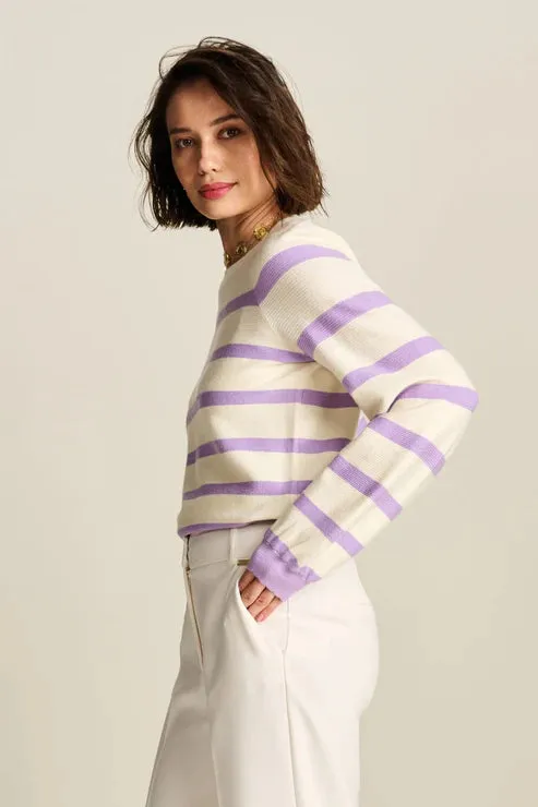 POM PULLOVER KNIT | Striped Purple