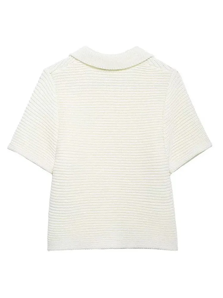 Pre Order: Round Collar Short Sleeve Needle Knit Top