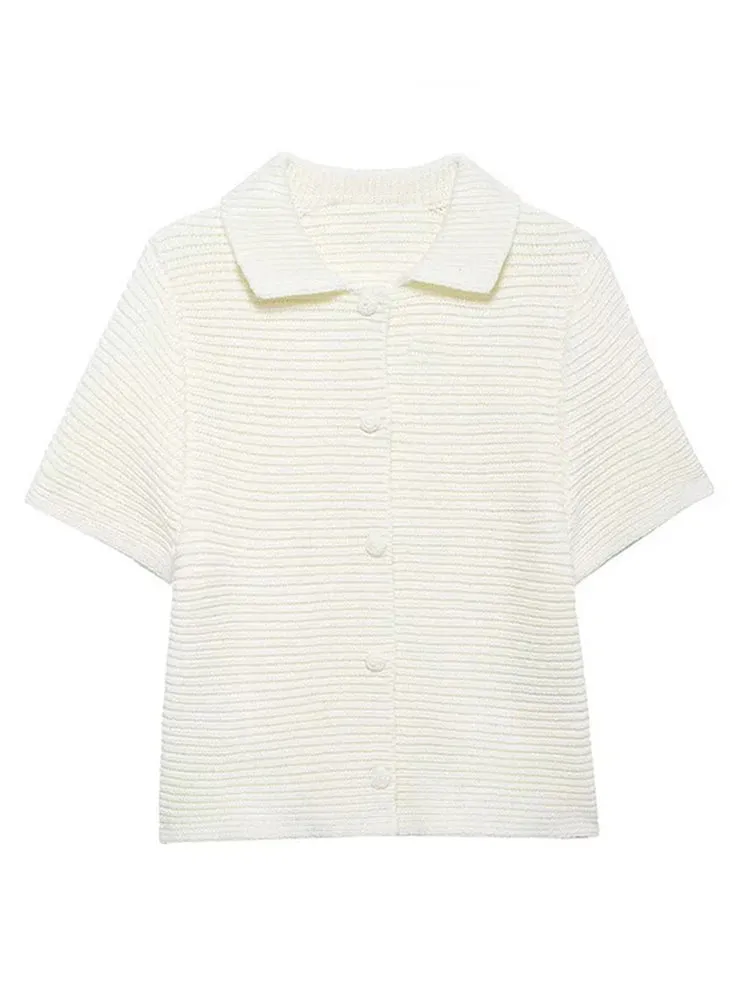 Pre Order: Round Collar Short Sleeve Needle Knit Top