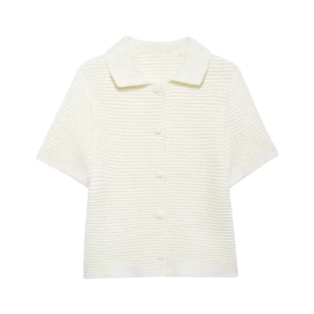 Pre Order: Round Collar Short Sleeve Needle Knit Top