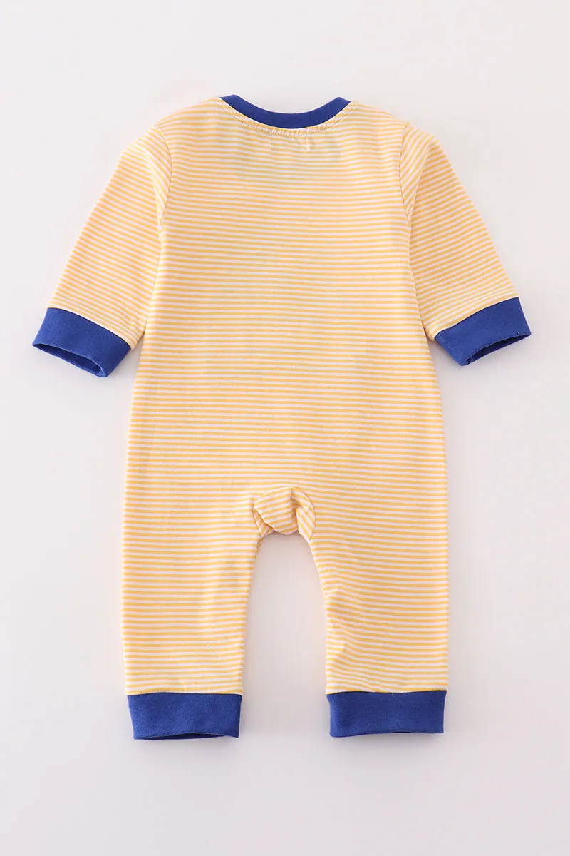 Premium yellow stripe tools applique boy romper