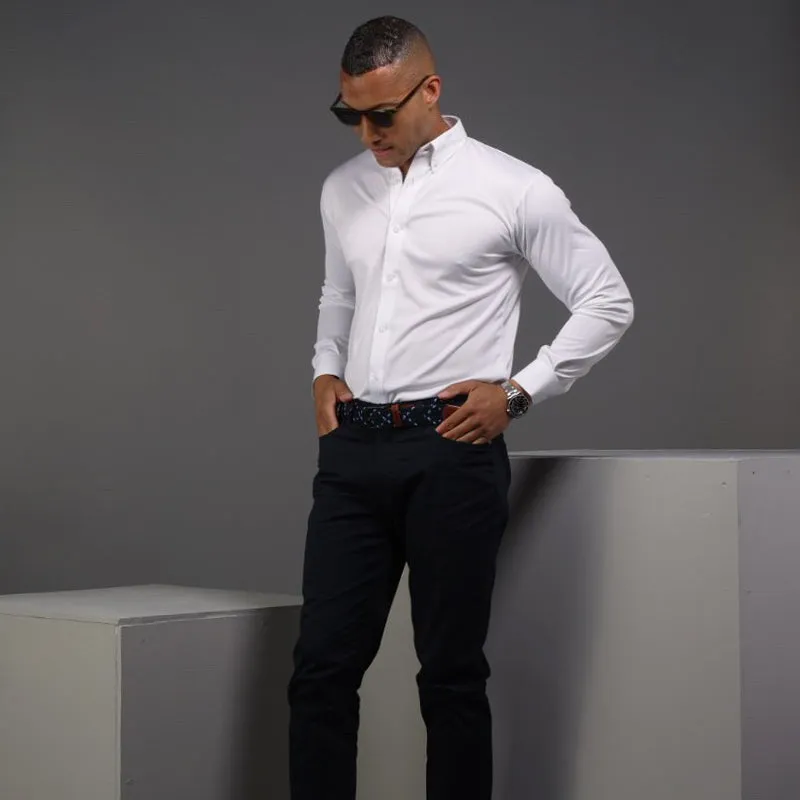 Quattro Flex Dress Shirt with Button Down Collar White