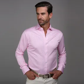 Quattro Flex Dress Shirt with Semi-Spread Collar Pink Gingham