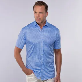 Quattro Flex Short Sleeve Button Down Blue Houndstooth