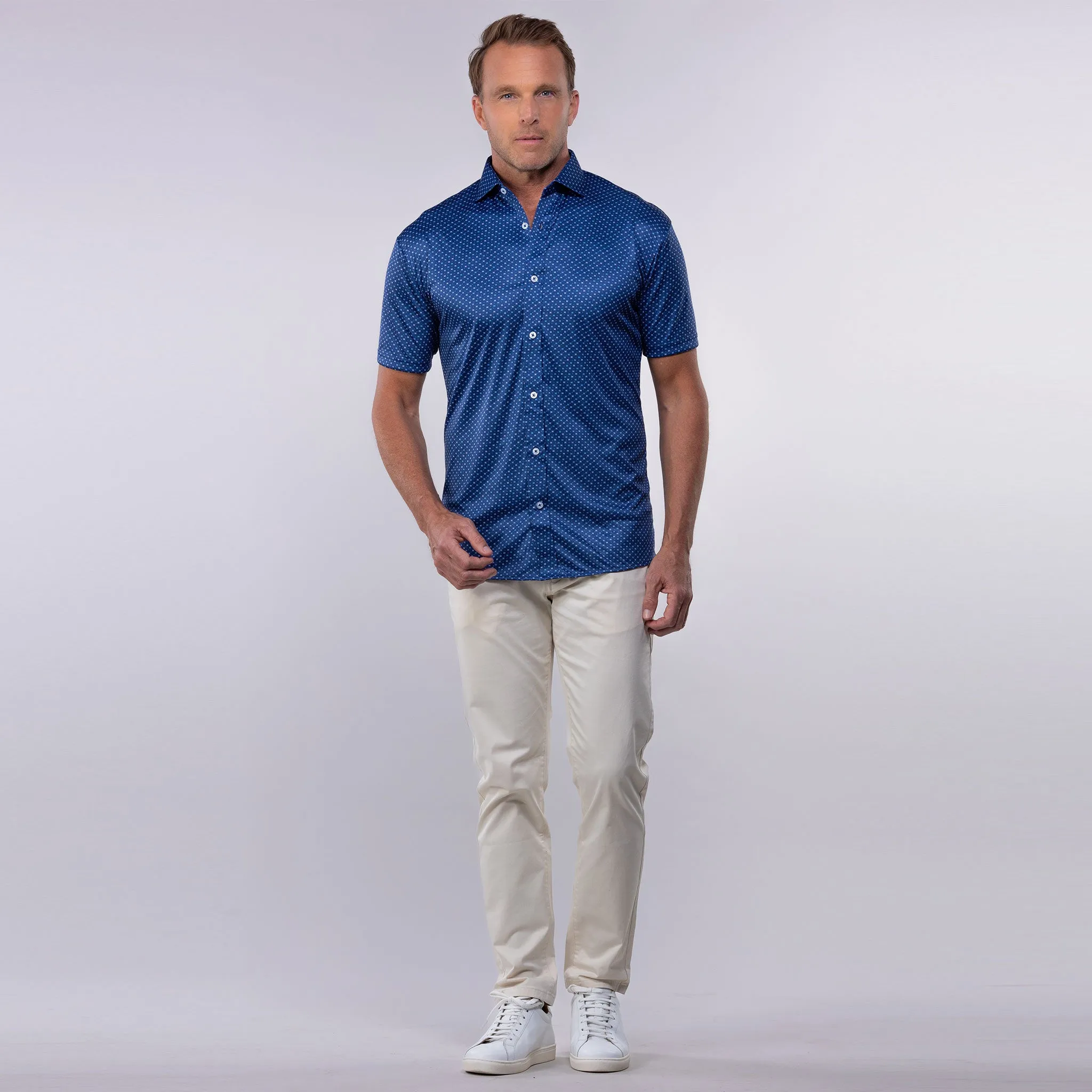 Quattro Flex Short Sleeve Button Down Los Cabos Blue Star