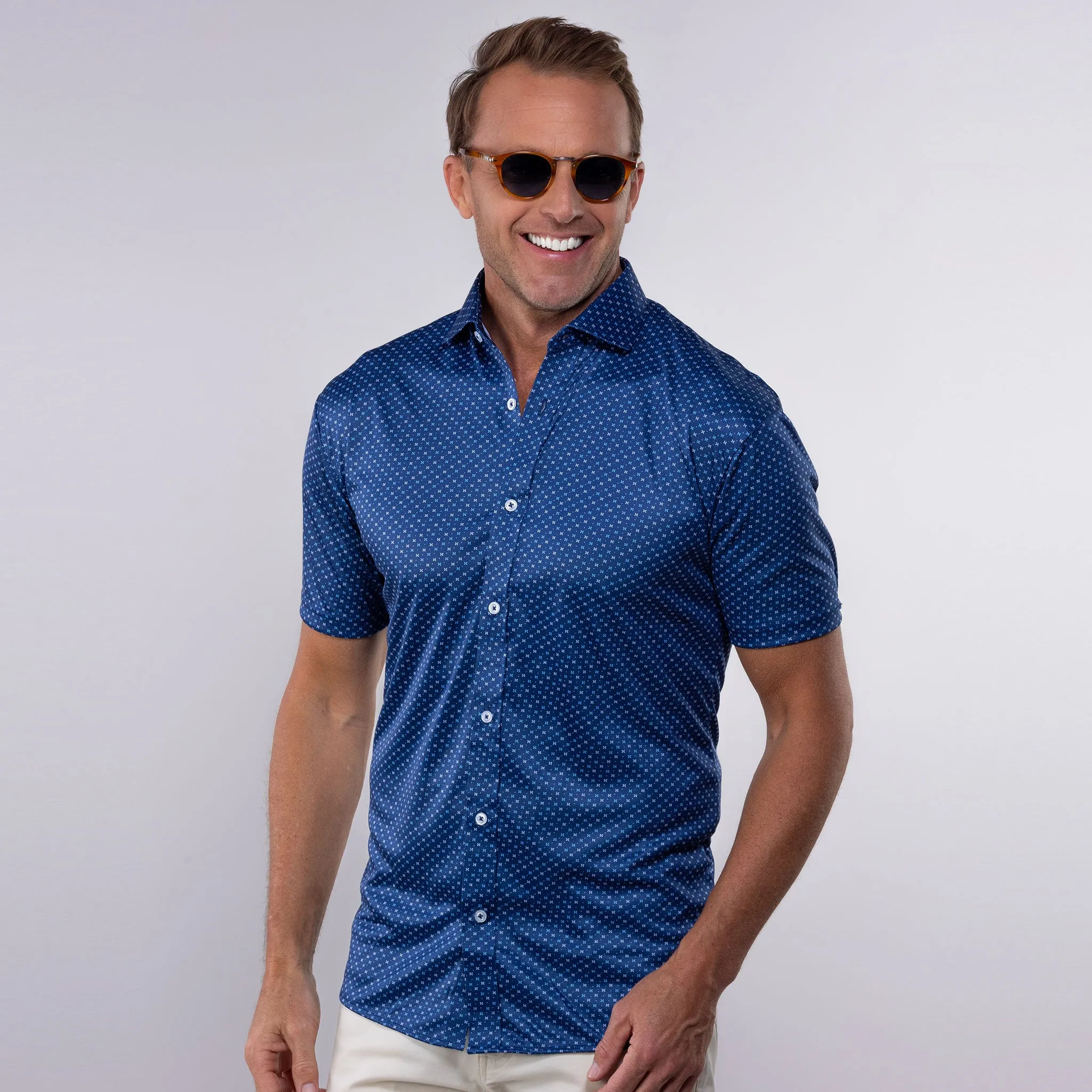 Quattro Flex Short Sleeve Button Down Los Cabos Blue Star