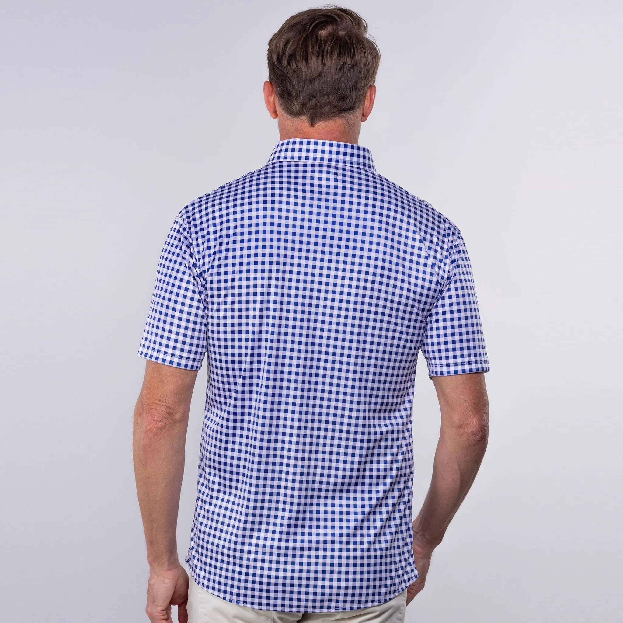 Quattro Flex Short Sleeve Button Down Navy Gingham