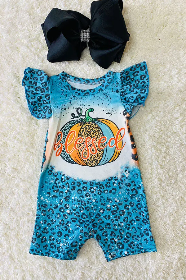 "BLESSED" pumpkin & animal print baby romper DLH2330