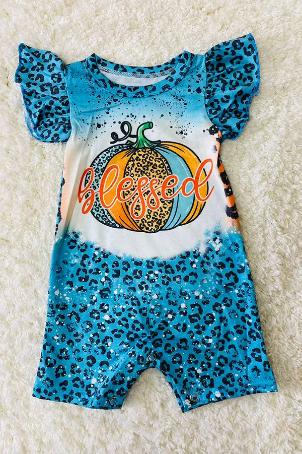 "BLESSED" pumpkin & animal print baby romper DLH2330