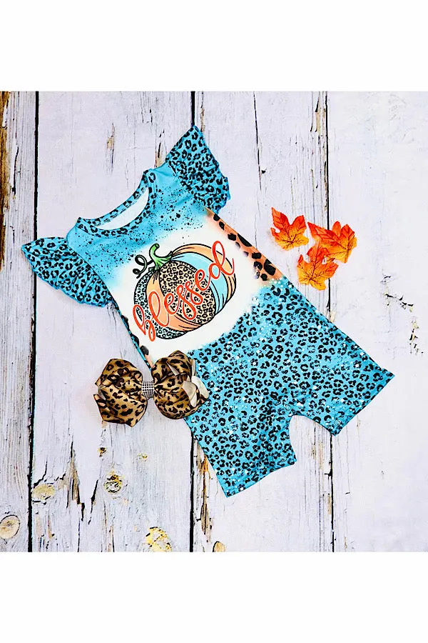 "BLESSED" pumpkin & animal print baby romper DLH2330