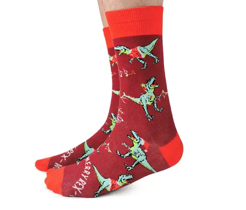 "Merry Rex-mas" Cotton Crew Christmas Socks by Uptown Sox - Large