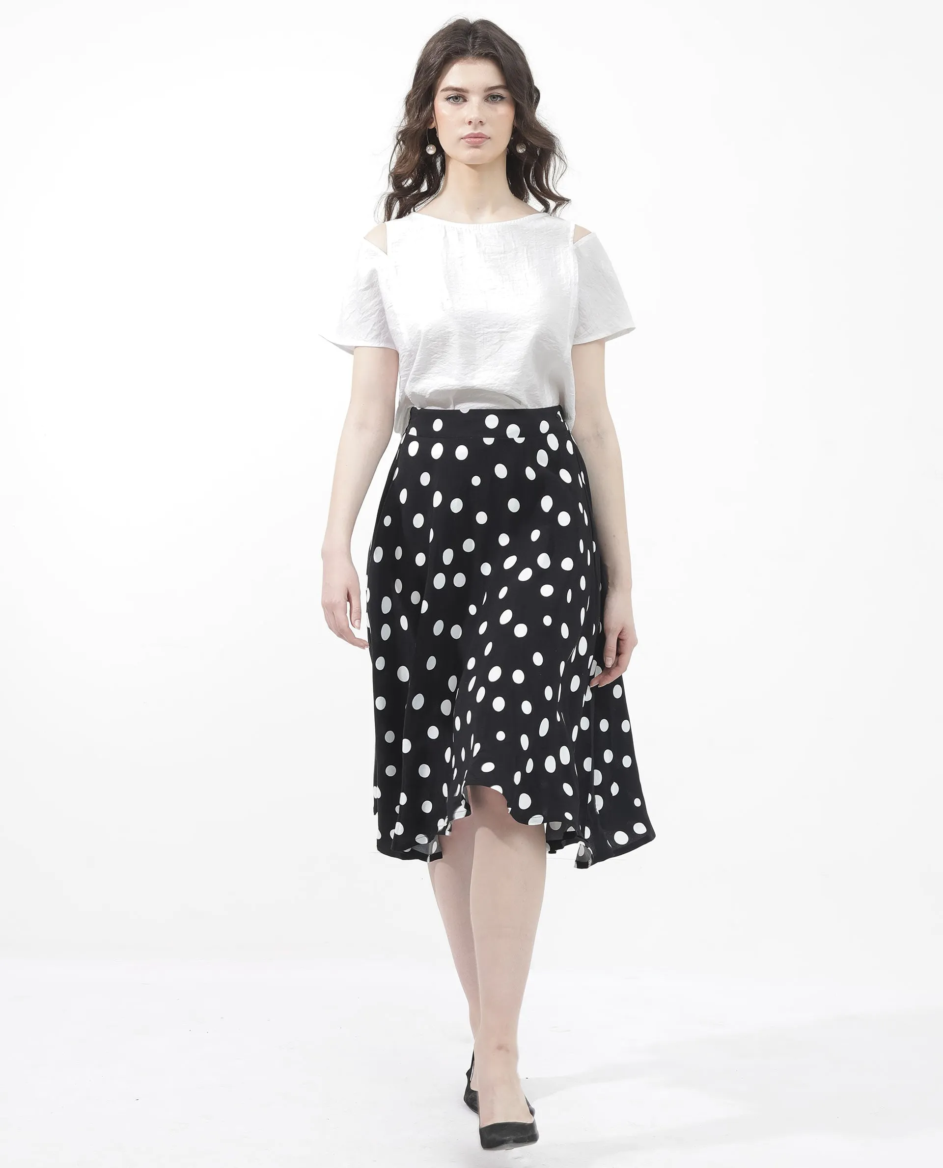 Rareism Women Chatton Black Polyester Fabric Print Ankle Length Skirt