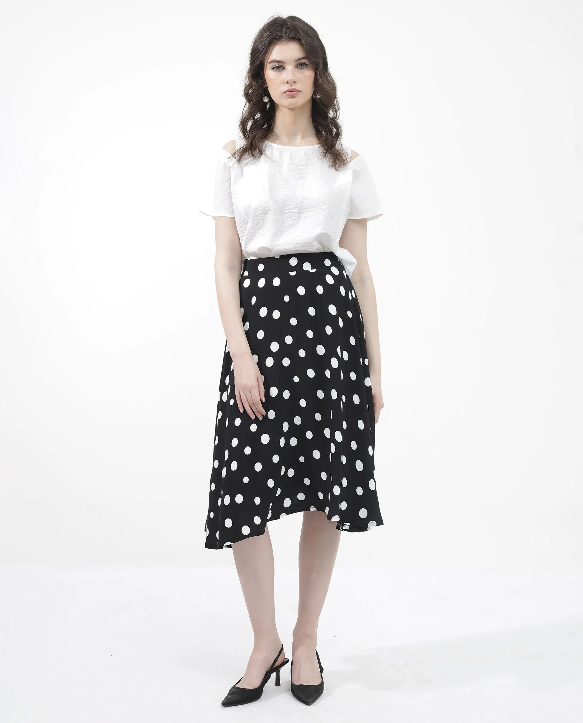 Rareism Women Chatton Black Polyester Fabric Print Ankle Length Skirt