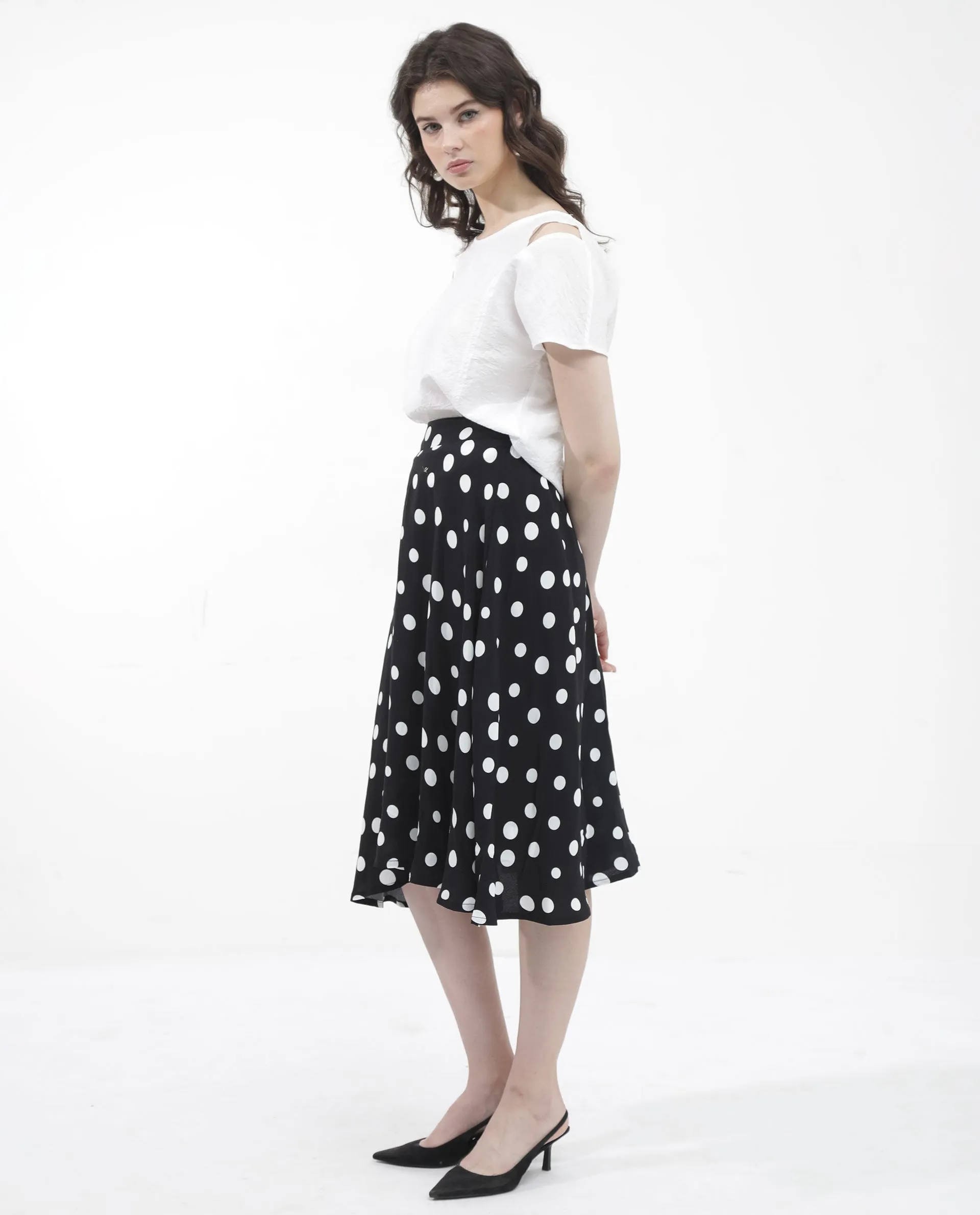 Rareism Women Chatton Black Polyester Fabric Print Ankle Length Skirt