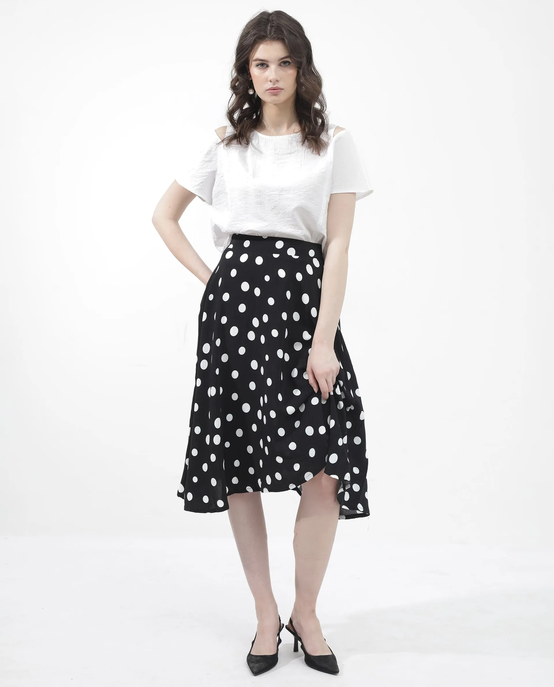 Rareism Women Chatton Black Polyester Fabric Print Ankle Length Skirt