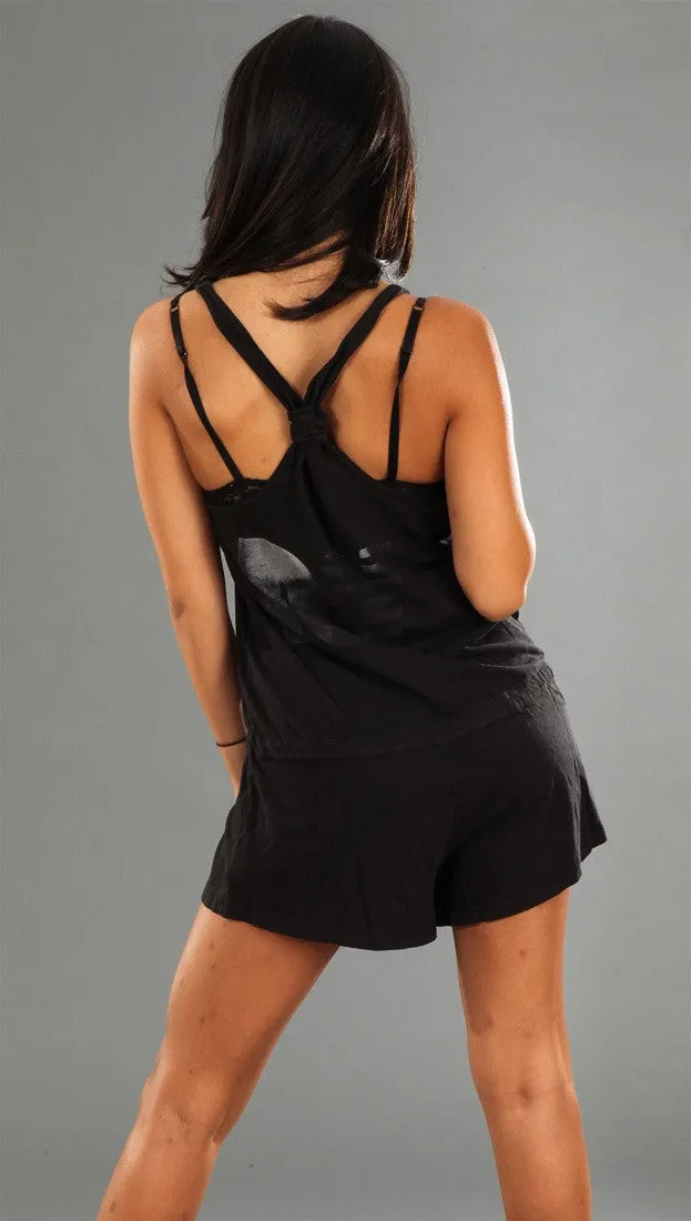 Rebel Yell Venice Scrunchie Romper in Black Ash