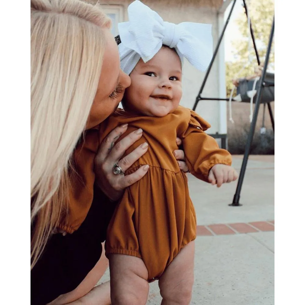 Rhodes Ruffle Bubble Romper in Dusty Mustard