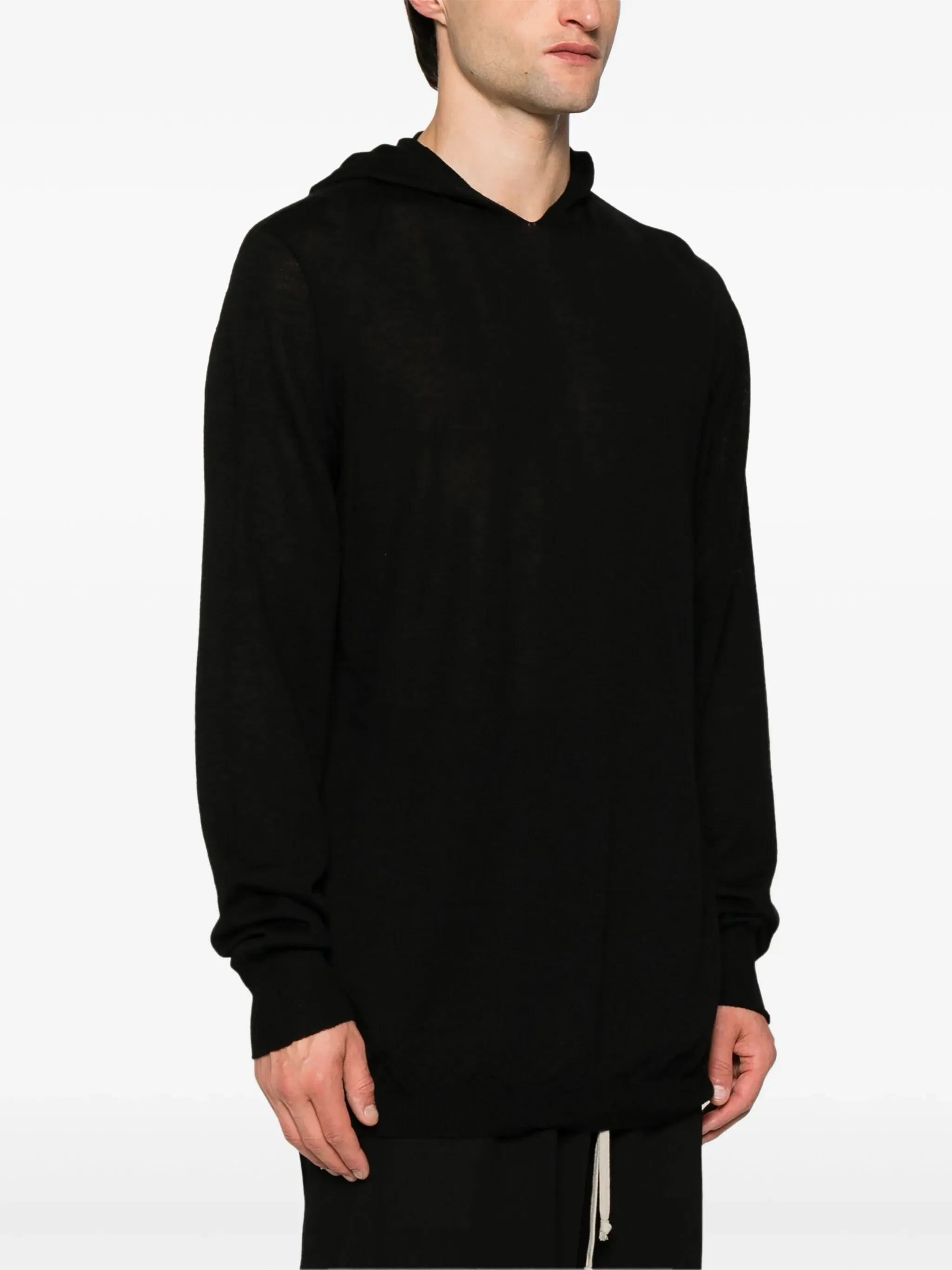 RICK OWENS FINE-KNIT HOODED JUMPER