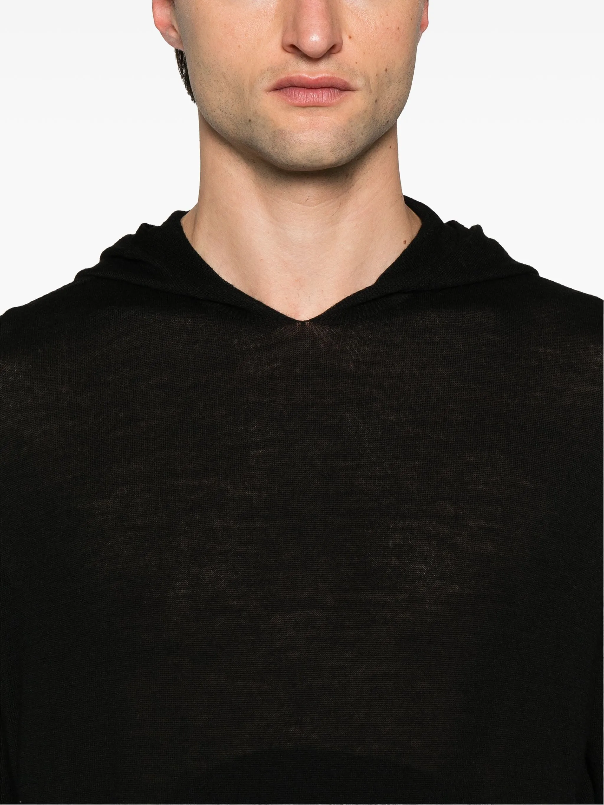 RICK OWENS FINE-KNIT HOODED JUMPER