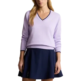 RLX Ralph Lauren Women's Cotton Blend V-Neck Golf Jumper - Flower Purple