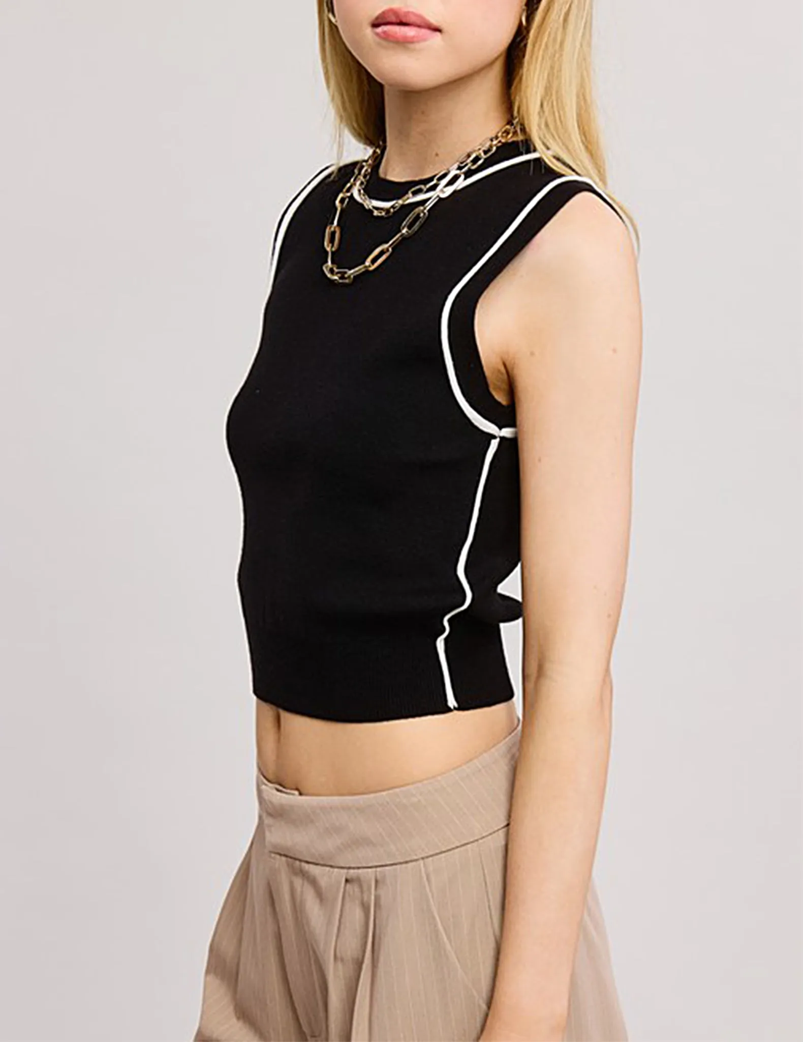 Rory Contrast Trim Sleeveless Knit Top