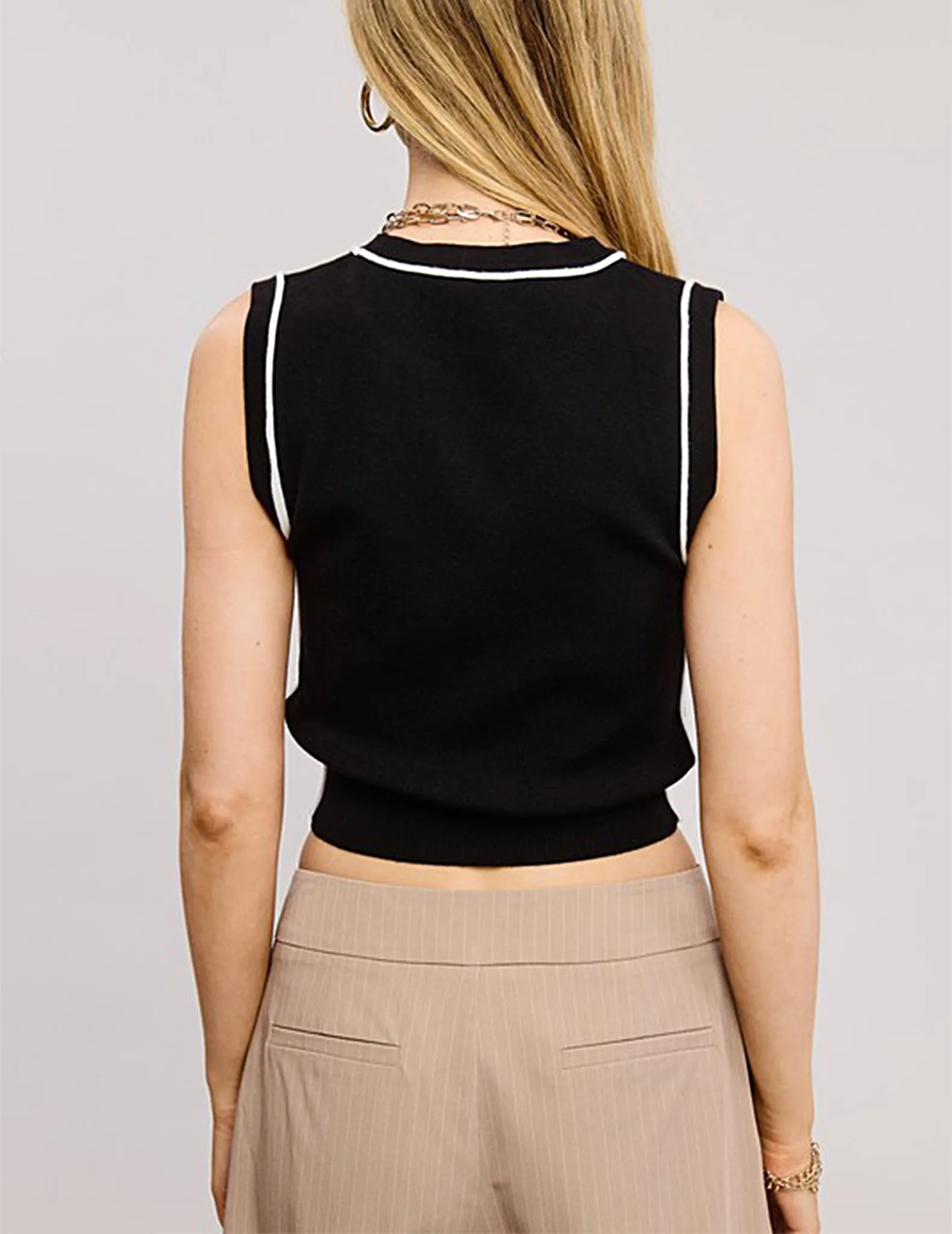 Rory Contrast Trim Sleeveless Knit Top