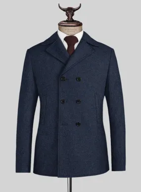 Royal Blue Denim Tweed Pea Coat