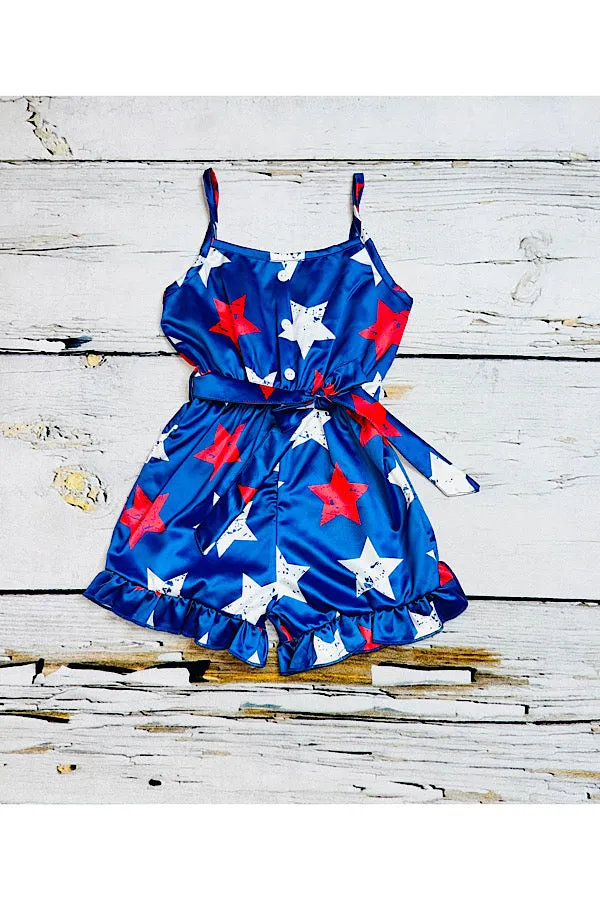 Royal blue w/red & white stars satin girls romper DLH2453