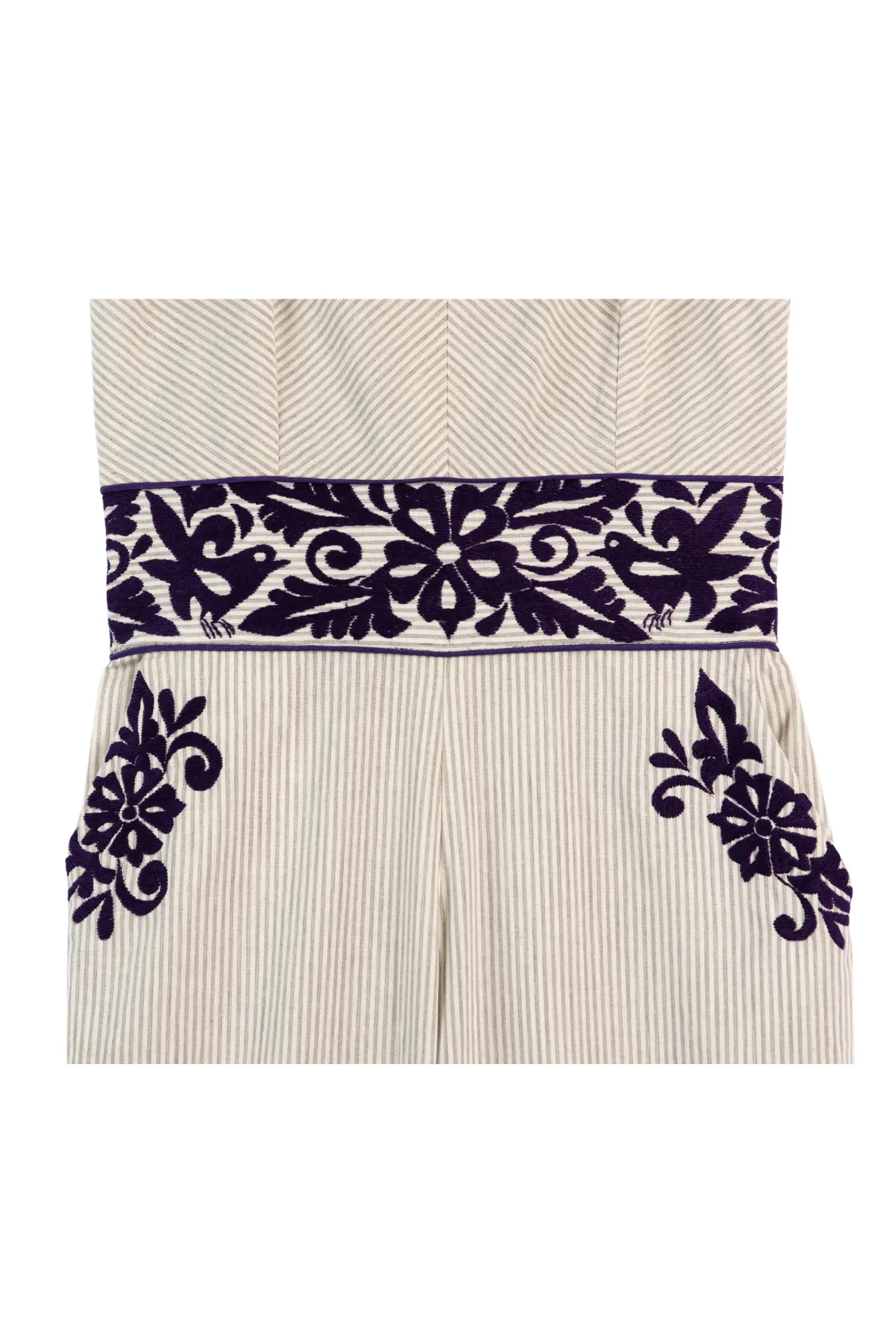 SALE - Gardenia Collection Embroidered Jumpsuit from Mexico- Grey, Deep Purple