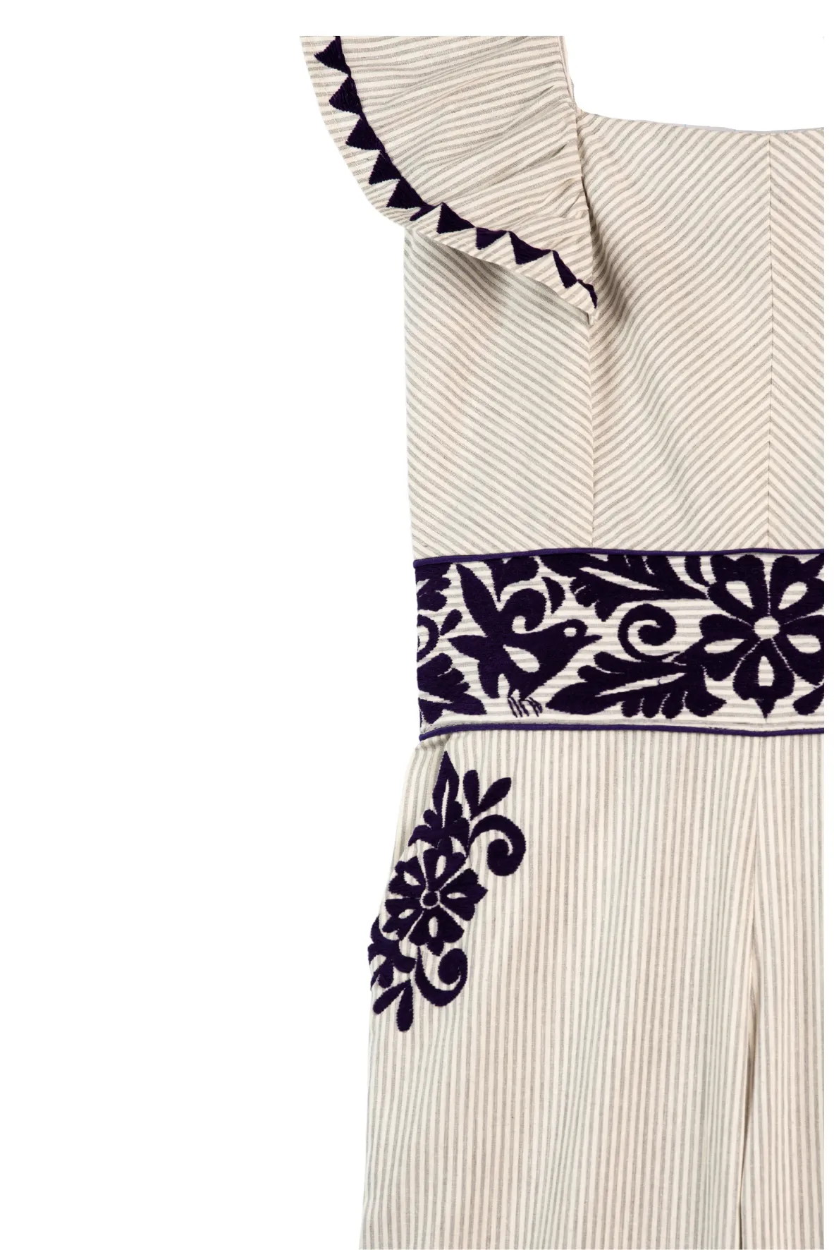 SALE - Gardenia Collection Embroidered Jumpsuit from Mexico- Grey, Deep Purple