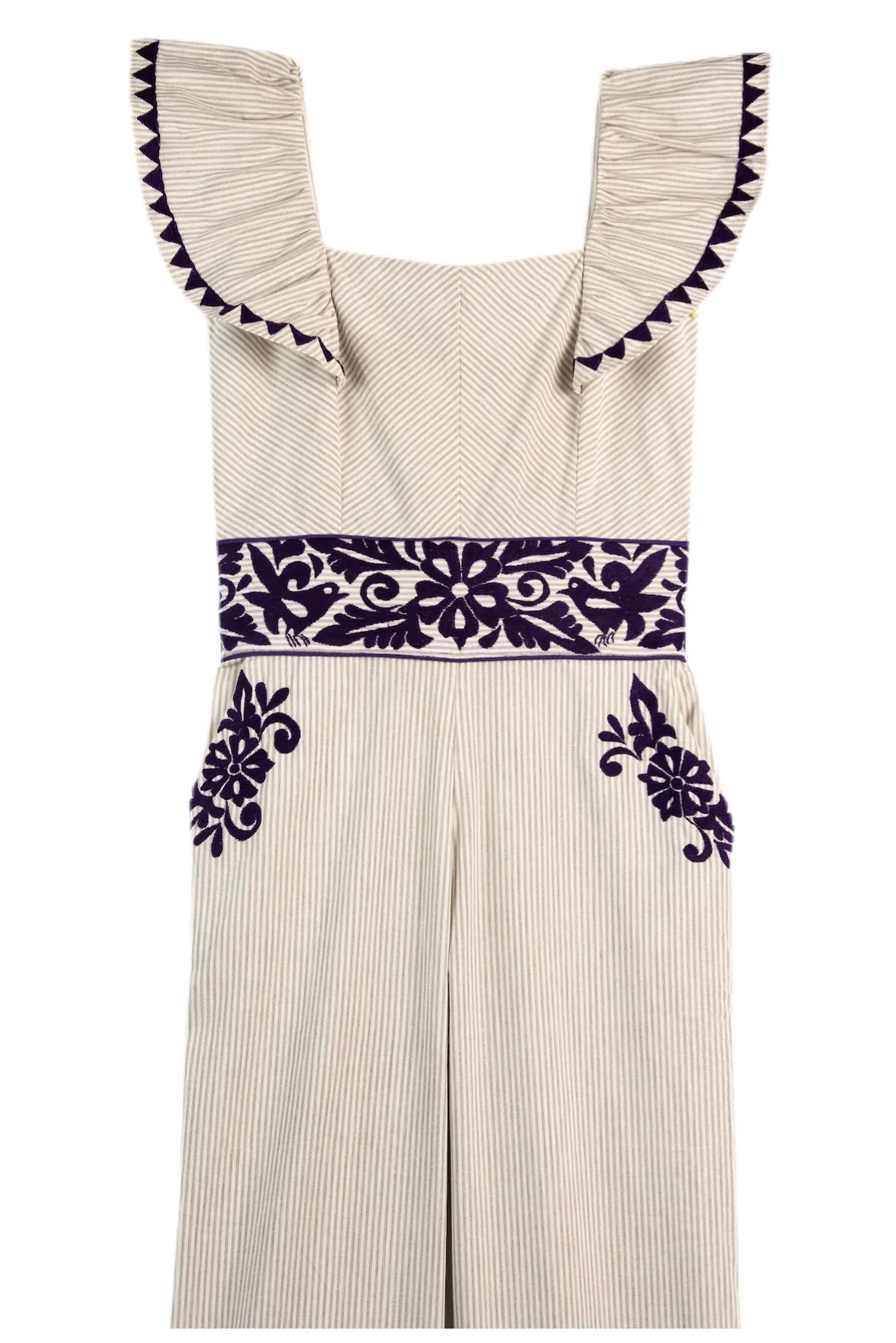 SALE - Gardenia Collection Embroidered Jumpsuit from Mexico- Grey, Deep Purple